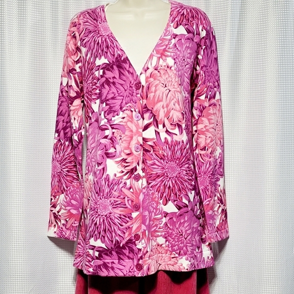 Isaac Mizrahi Sweaters - VTG Isaac Mizrahi Live Pink Floral Cotton Cardigan Women's (L)